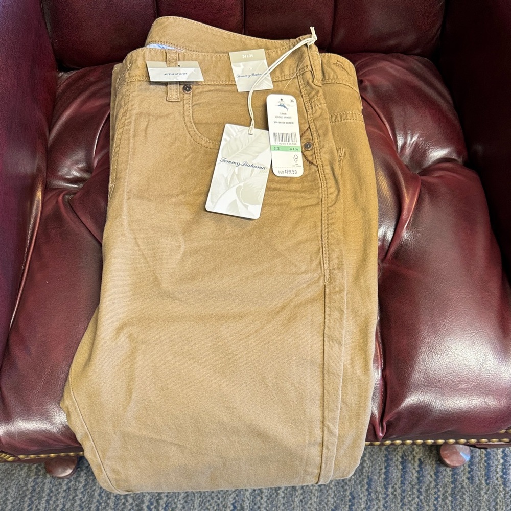 Tommy Bahama Men's Khaki Key Isles 5-Pocket pants 34x34 Brand New